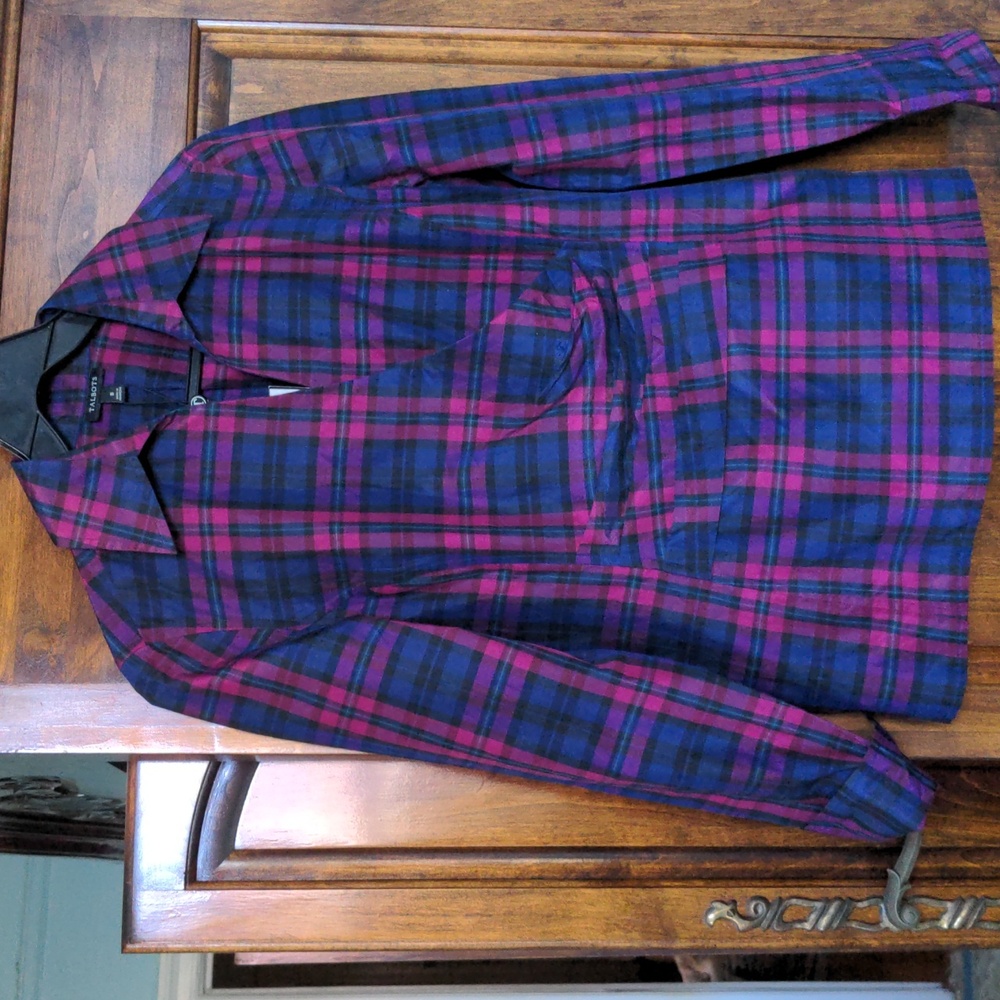 NWT Talbot's blouse, top, tunic. Size 8, Silk & cotton, V Neck Wrap Front, Blue